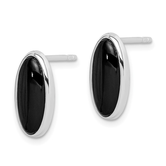Sterling Silver Rhodium-plated Polished Oval Onyx Post Drop Earrings - Picture 4 of 4